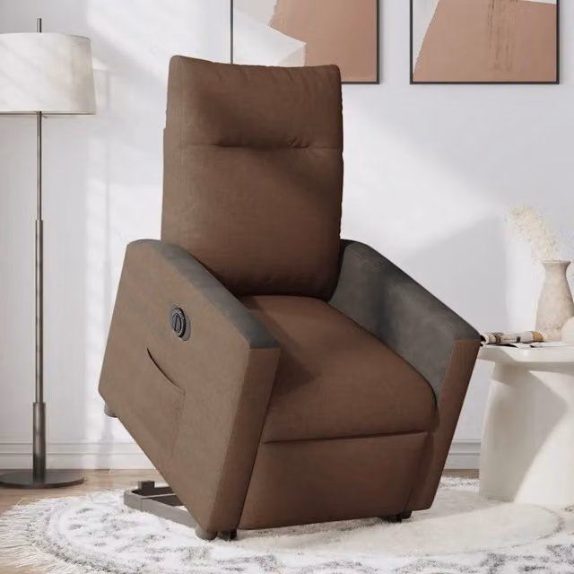 Divano Sedia-Poltrona Alzapersona Reclinabile Elettrica Marrone Tessuto 816586