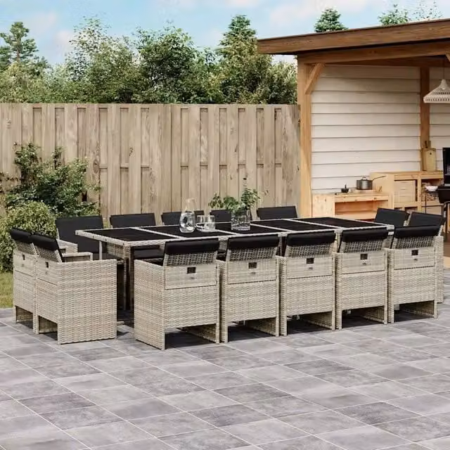 Set da pranzo da giardino vidaXL in polyrattan con cuscini e tavolo in vetro, 15 pezzi, Grigio Antracite – 1