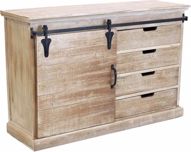 MOBILE COLUM IN LEGNO NATURALE CON ANTA E 4 CASSETTI 124 X 43 X H81,5 CM