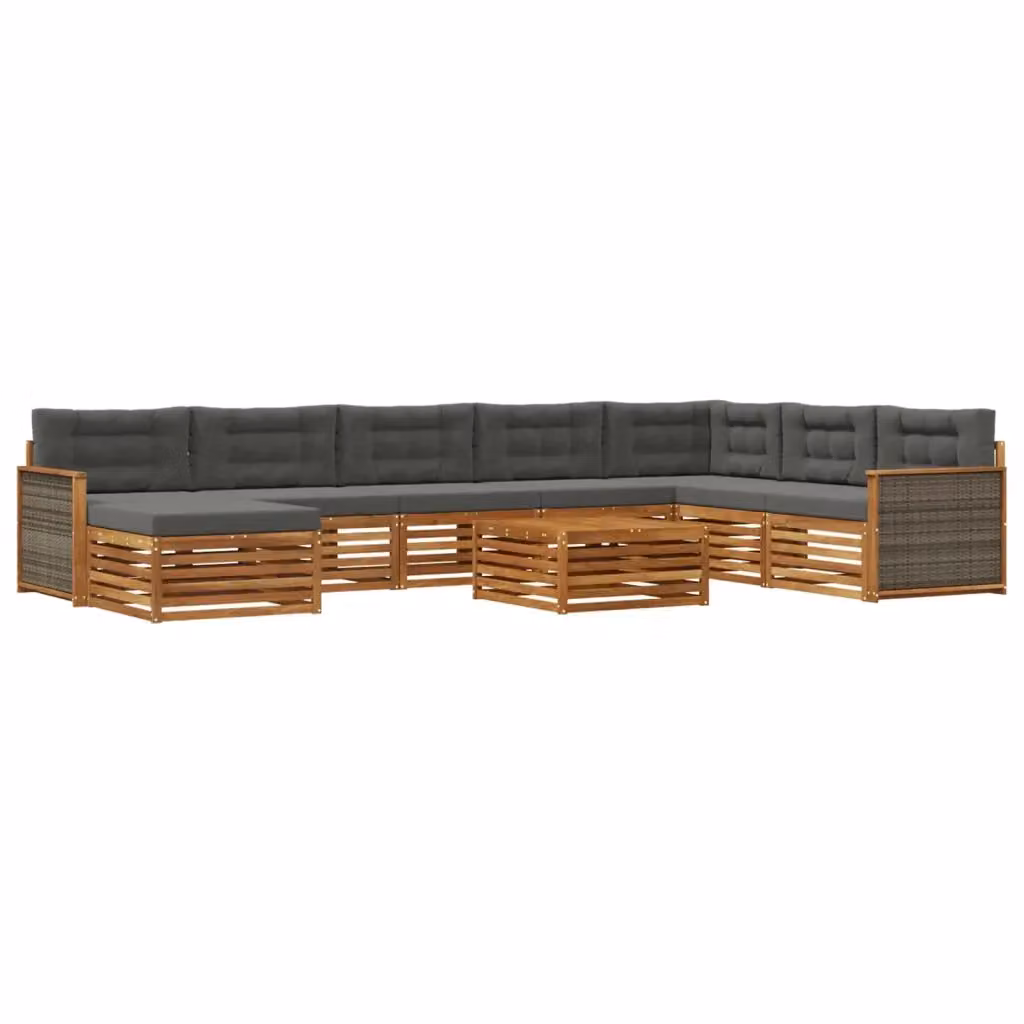 Set di divani da esterno a forma di U vidaXL in legno di acacia con cuscini, colore marrone e antracite – 2