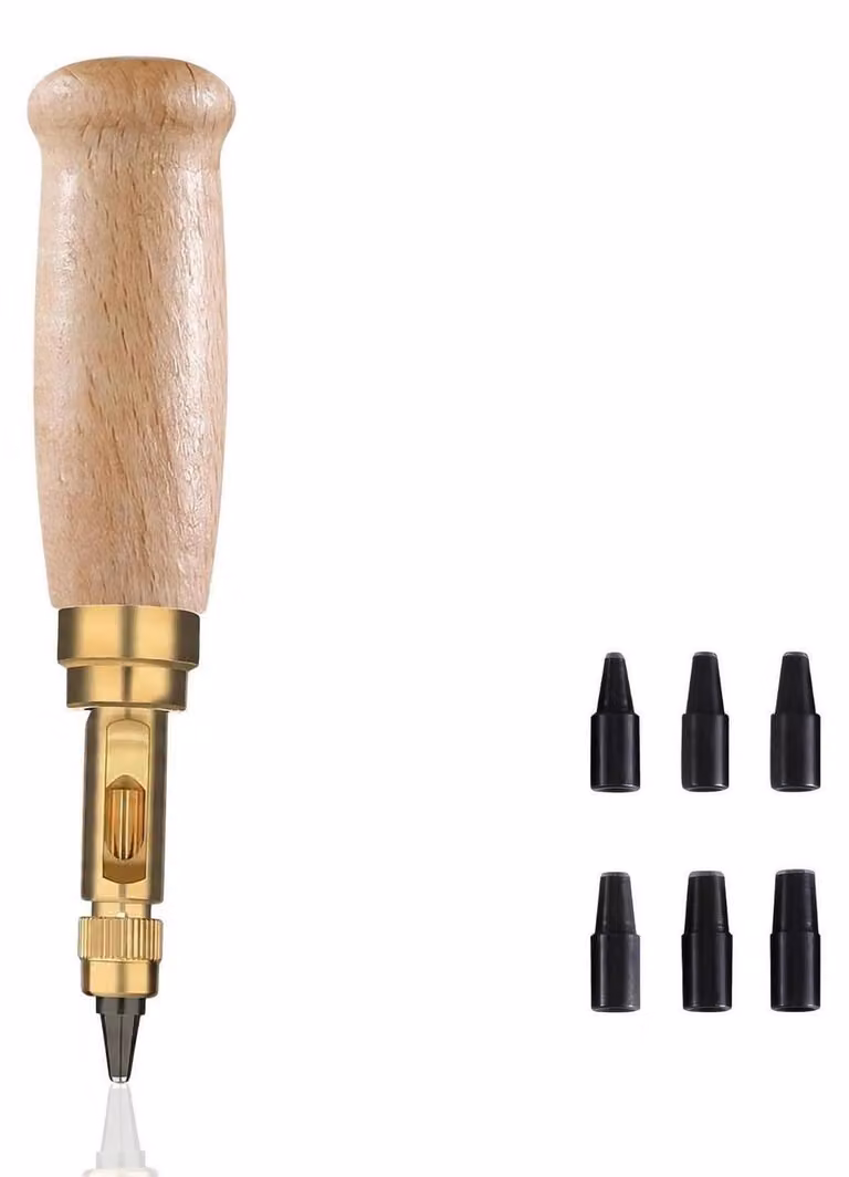 Set di punteruoli Lochstanzer, composto da 6 pezzi con manico in legno, disponibile in 6 diverse misure (da 1,5 a 4 mm), ideale per lavorare su pelle e carta