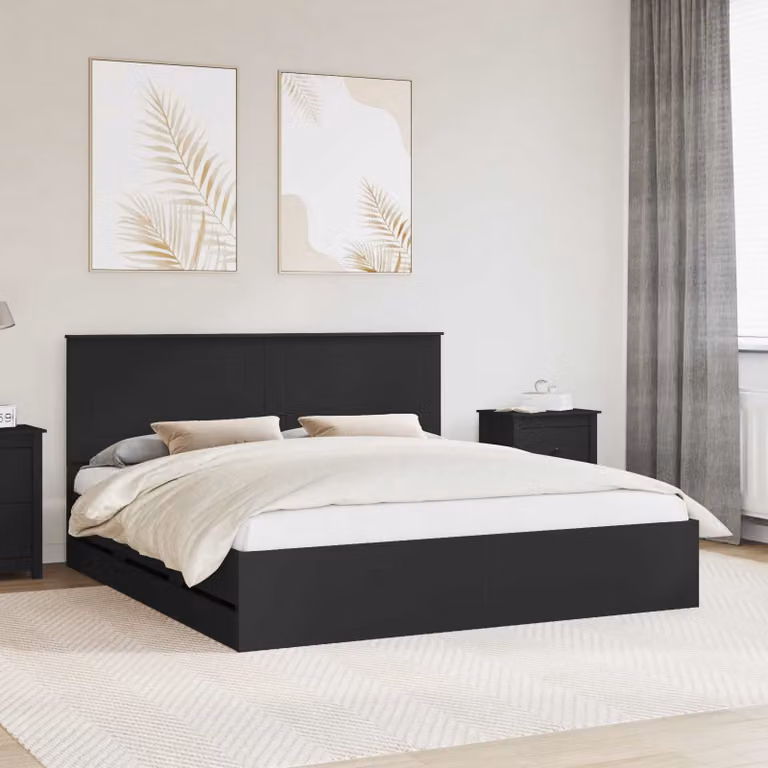 Struttura del letto moderna vidaXL in legno ingegnerizzato nero 200 x 200 cm con cassetti