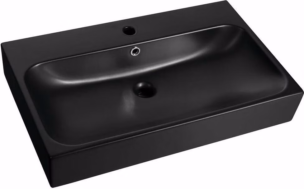 Lavabo in Vetroceramica TORIDI 76x46,5 cm, nero opaco