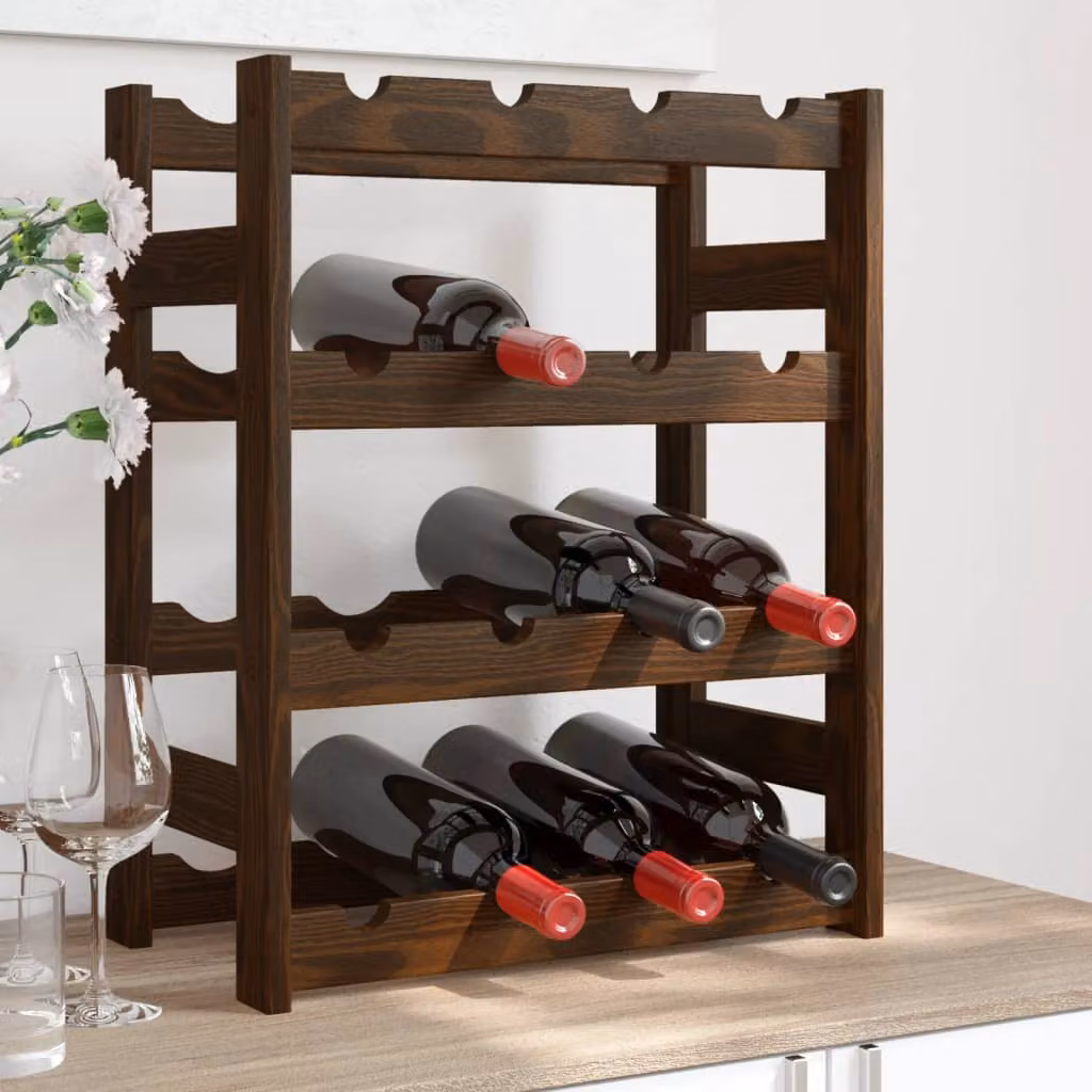 Portabottiglie vidaXL per 16 bottiglie in legno massello di pino, colore marrone, L/P/H: 54 x 43 x 25 cm