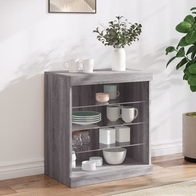 Credenza moderna vidaXL con luci LED in legno Grigio Sonoma L: 60,5 cm, P: 37 cm, H: 67 cm
