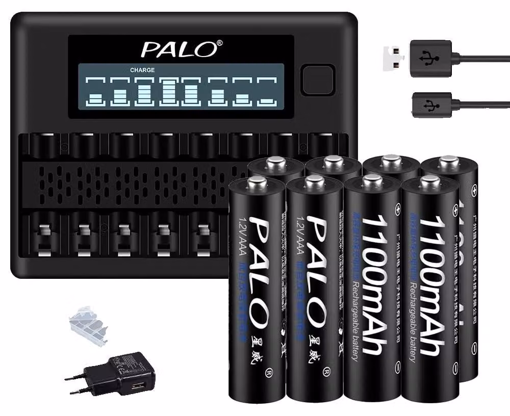 Batteria ricaricabile AAA, capacità 1100 mAh, ecologica, 8 AAA 1 caricabatterie