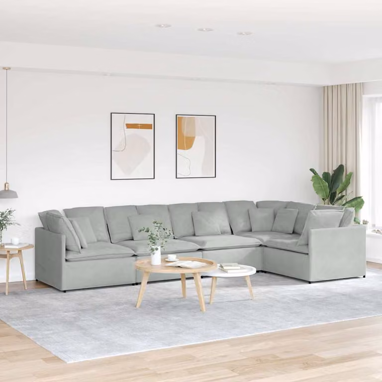vidaXL Divano Modulare a L in Velluto Grigio con Cuscini e Struttura in Metallo e Legno