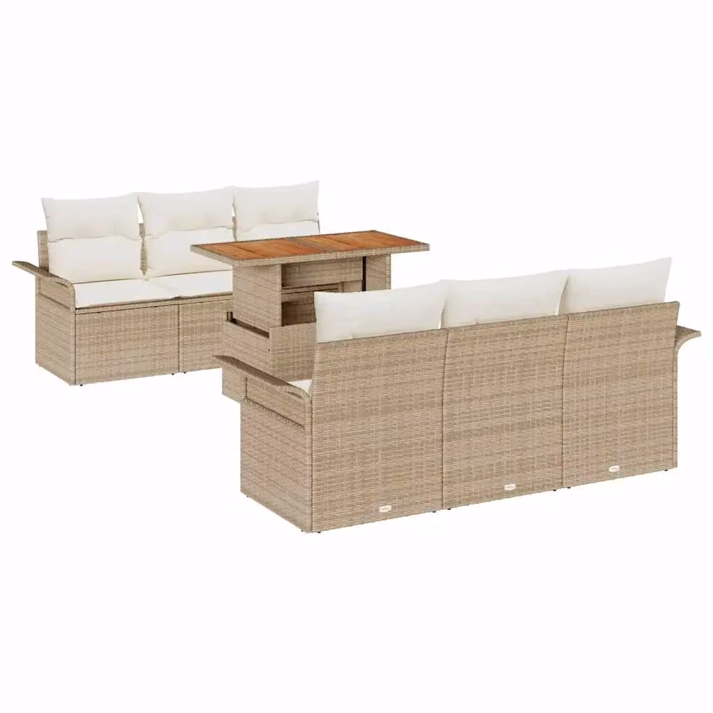 Set Divano da Giardino vidaXL 7 Pezzi in Polyrattan Beige con Cuscini e Tavolino – 2
