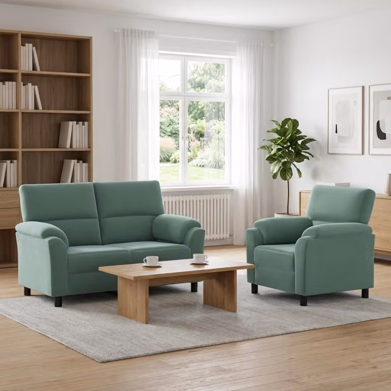 Set di 2 divani moderni vidaXL in velluto verde mare con struttura in metallo