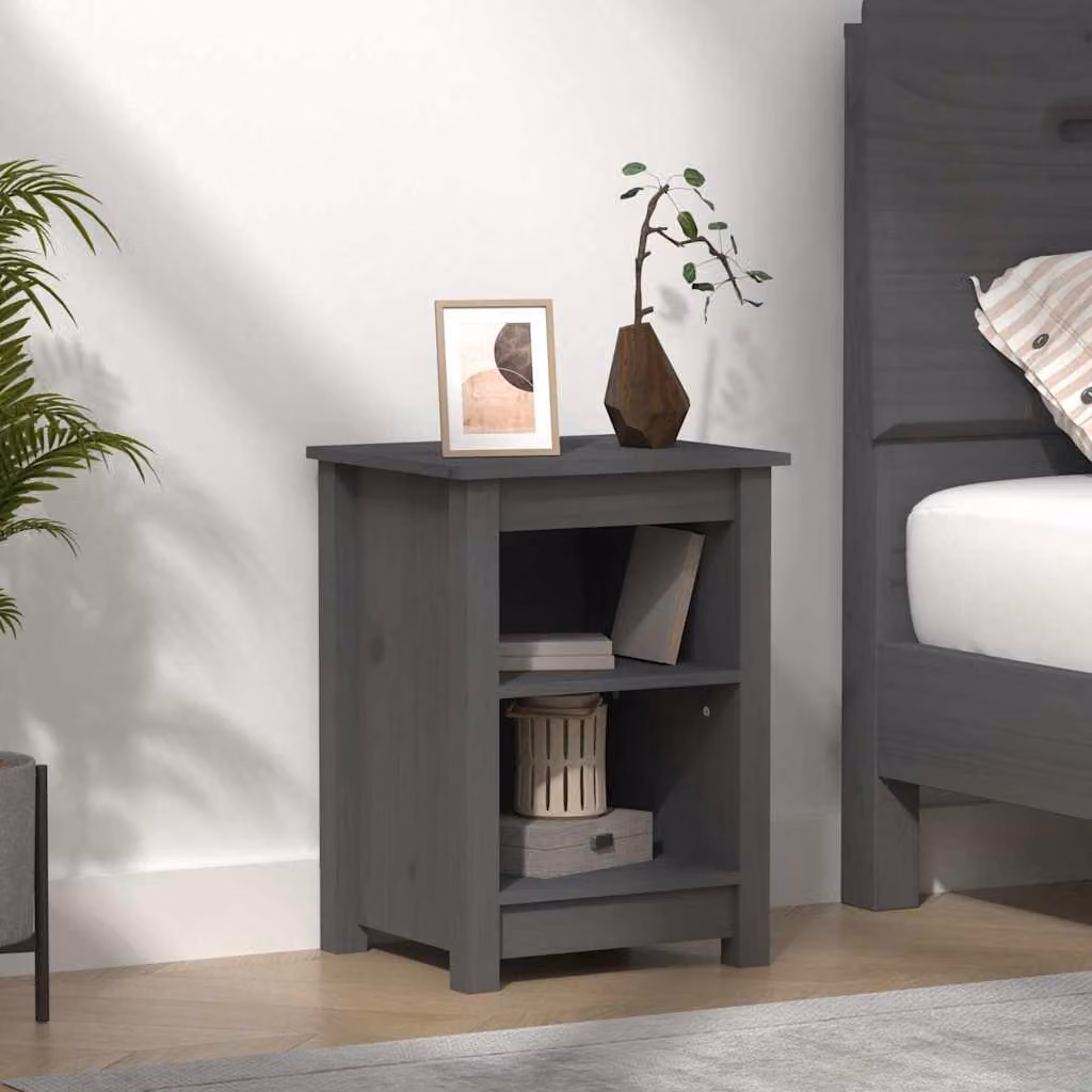 Comodino vidaXL in legno massello di pino grigio, sospeso a parete, L: 40 cm, P: 35 cm, H: 55 cm
