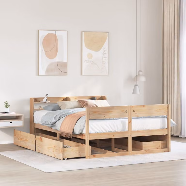 vidaXL Letto in Legno Massello di Pino Rustico Marrone con Cassetti L/P/H: 150 x 200 cm