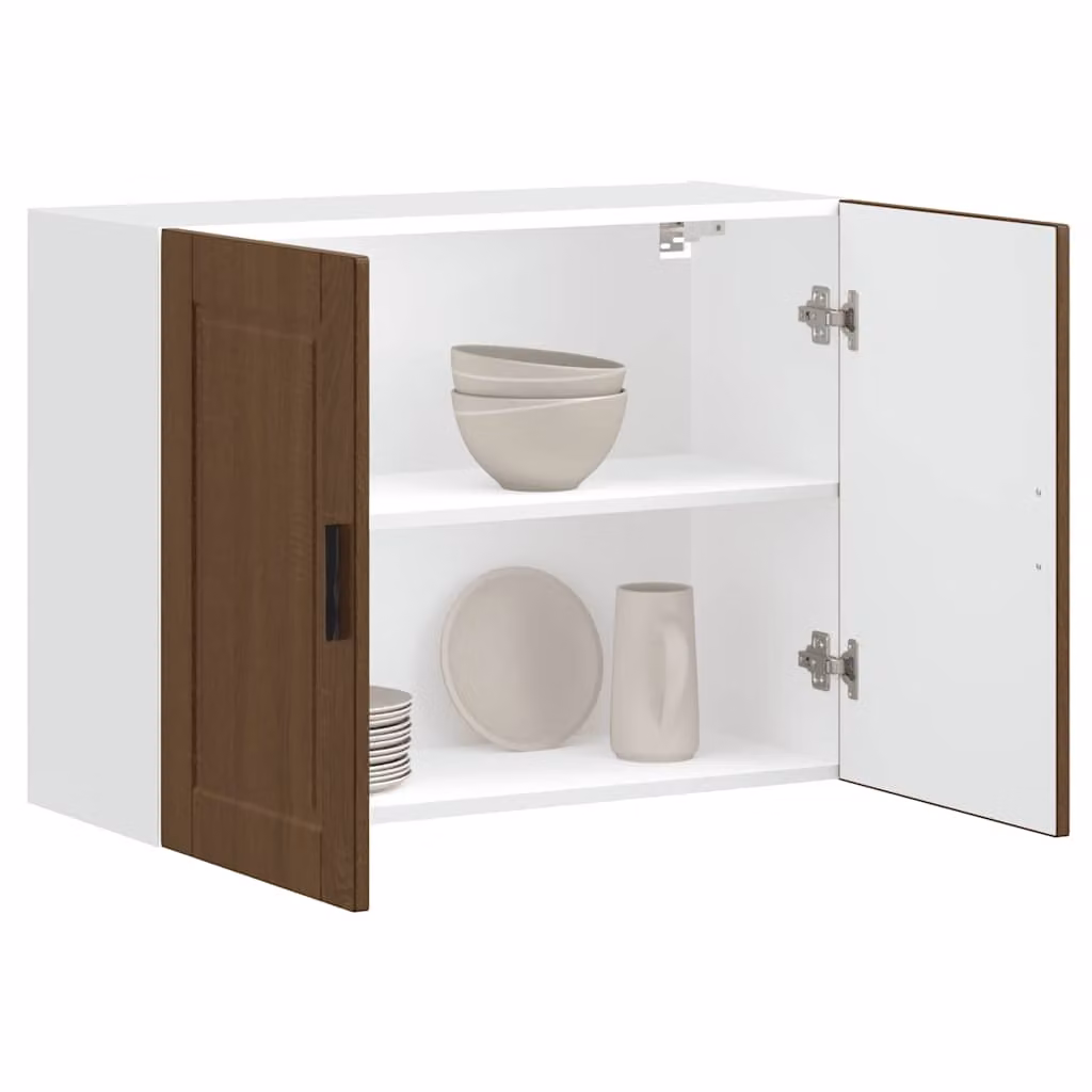 Pensile da cucina moderno vidaXL Porto in legno marrone con ante a battente e ripiani interni L: 80 cm, H: 60 cm, P: 31 cm