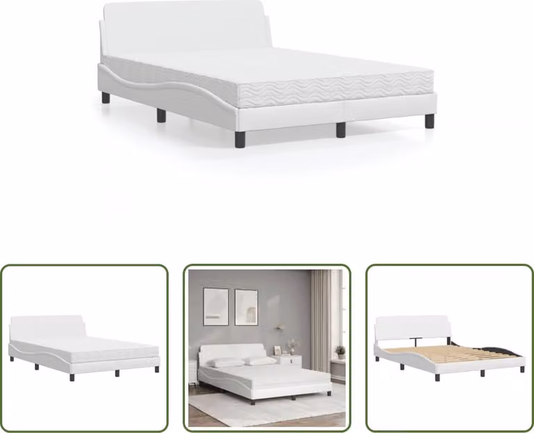 The Living Store Letto con materasso bianco 140x190 cm in ecopelle