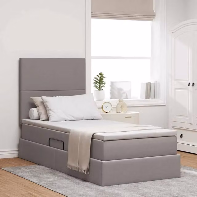 Letto con contenitore e illuminazione LED vidaXL con porta di ricarica USB, colore beige o grigio, L/P/H: 100 x 200 x 204 cm