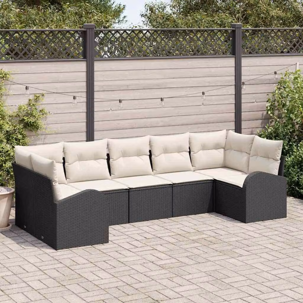 Maison Exclusive - Set Divano da Giardino 7 pcs Nero e Bianco polyrattan