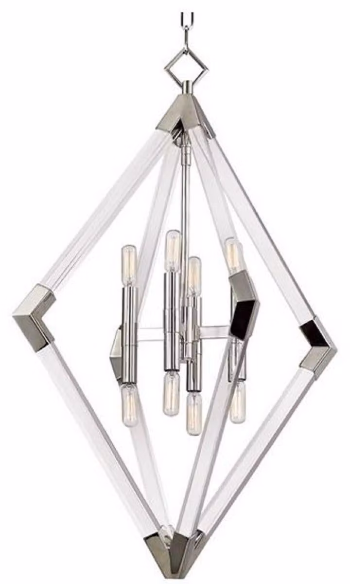 Casa Padrino - Lampada a sospensione argento 59,7 x 59,7 x H. 83,8 cm - Lampada a sospensione con cornice a diamante in acrilico e accenti in metallo