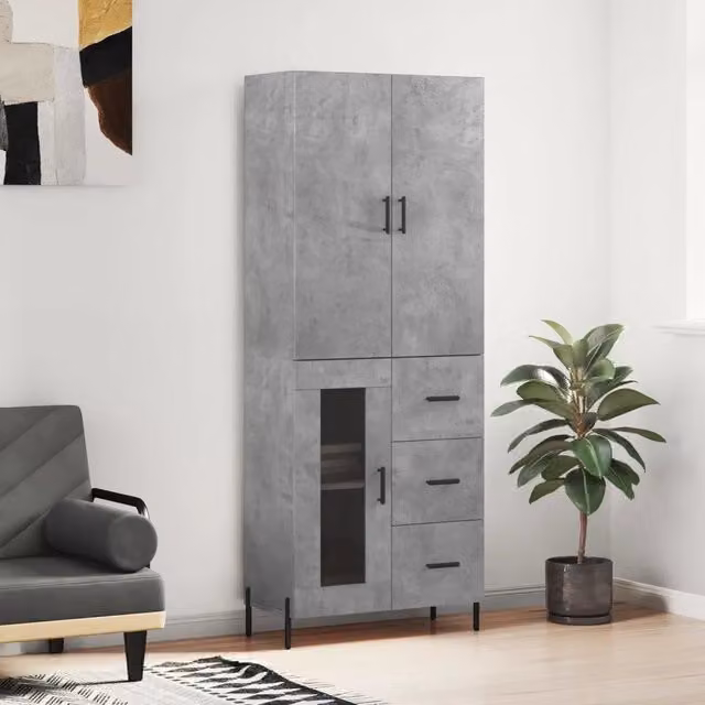 Credenza-Buffet-Armadio da cucina Grigio Cemento 69,5x34x180 cm in Legno Multistrato 643867