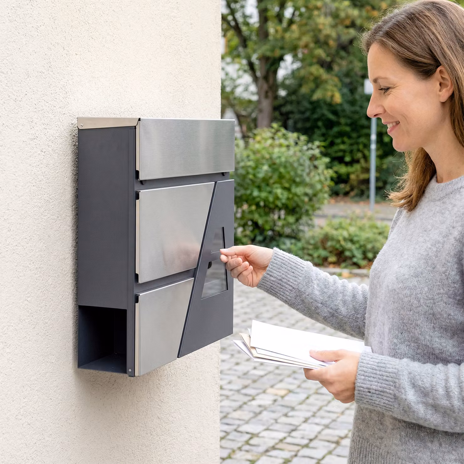 Cassetta postale da parete HOMCOM resistente alle intemperie con portariviste e 2 chiavi, Grigio scuro – 2