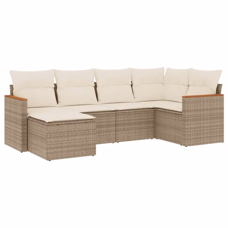 Set Divano da Giardino 6 pz con Cuscini Beige in Polyrattan