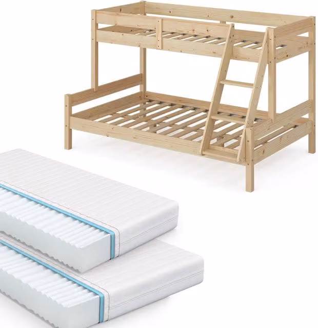 Letto a castello Everest Legno 120x200 / 80x200 cm con 2 materassi Vitalispa