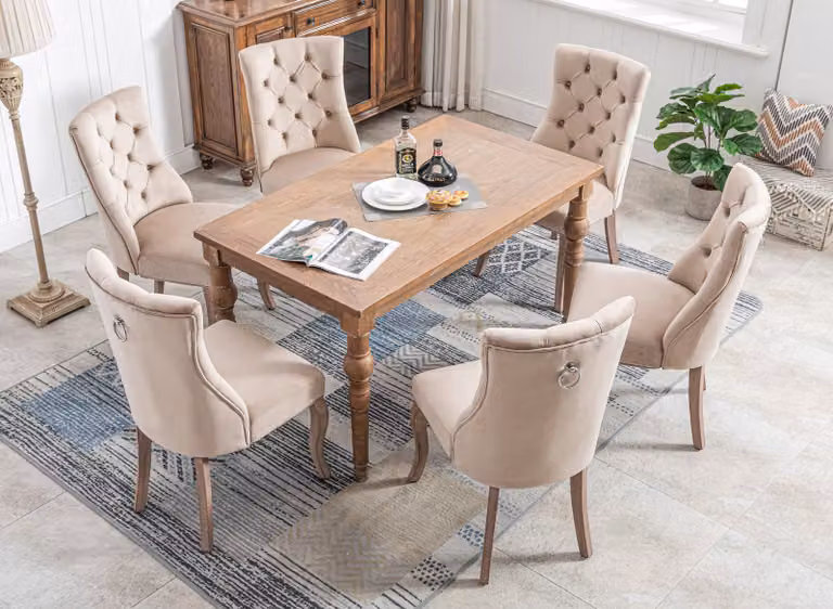 Set di 6 sedie da pranzo Flieks, sedie da cucina con schienale alto e gambe in legno massiccio, sedia da soggiorno in velluto sedia da pranzo imbottita, beige