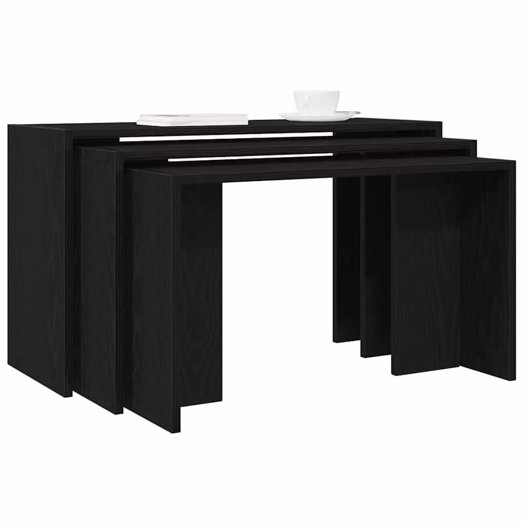 Set di 3 tavolini impilabili vidaXL in legno multistrato e MDF neri per soggiorno