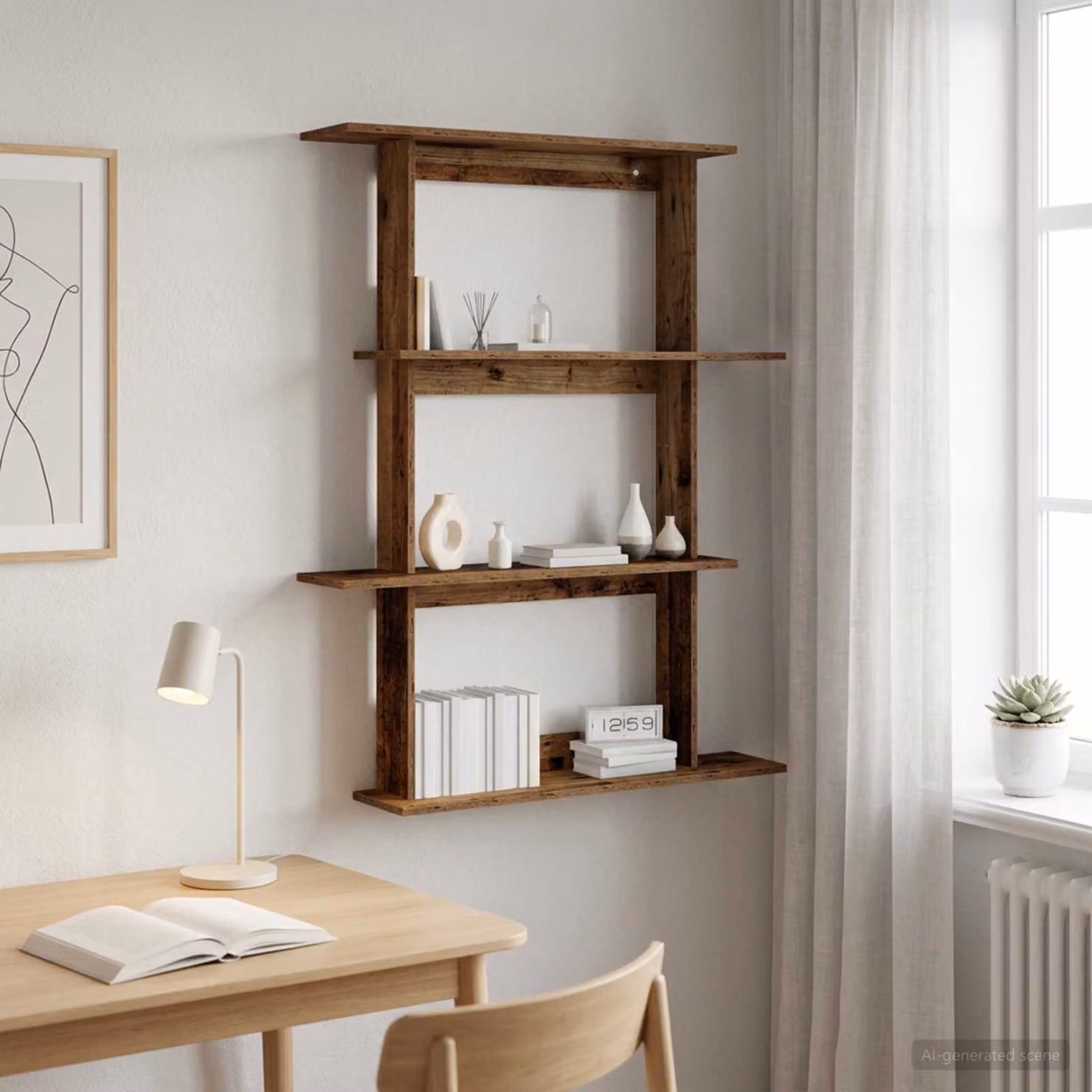 Scaffale da parete vidaXL in legno color marrone stile rustico L: 100 cm, P: 20 cm, H: 126 cm