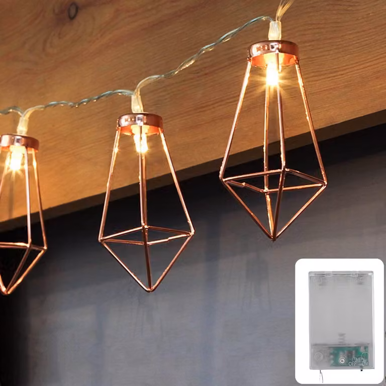 Catena luminosa a LED, 4 metri, 10 lampadine a luce calda, color rosa oro, metallo, alimentata a batteria