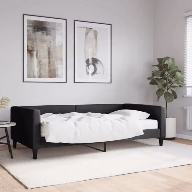 Divano Letto Moderno vidaXL in Tessuto Nero con Materasso in Schiuma L/P/H: 223 x 110 x 68 cm, Dimensioni Materasso: 100 x 200 cm – 1