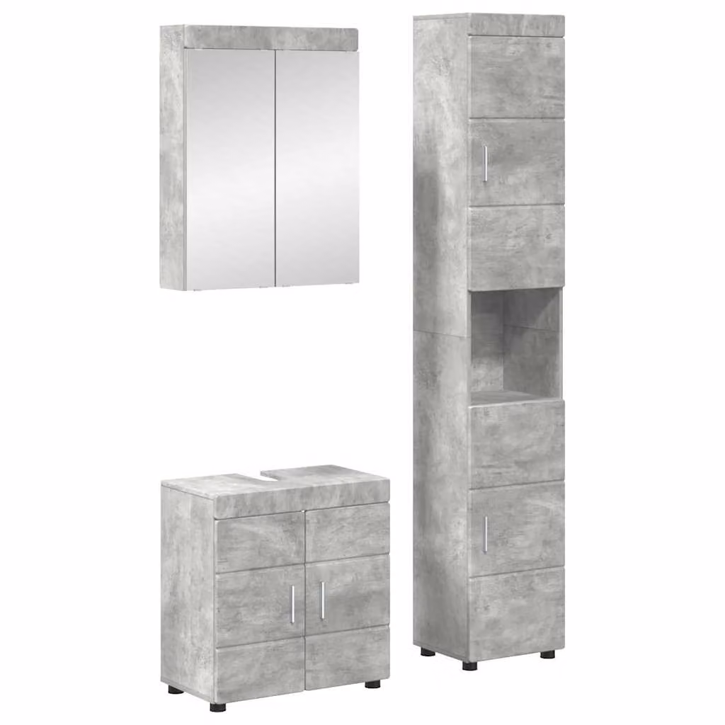 Set di mobili per il bagno vidaXL TULUM 3 pezzi Grigio con mobile lavabo, armadietto con specchio e colonna, L/P/H: 60 x 34 x 63 cm, 60 x 34 x 60,5 cm e 60 x 34 x 76,3 cm
