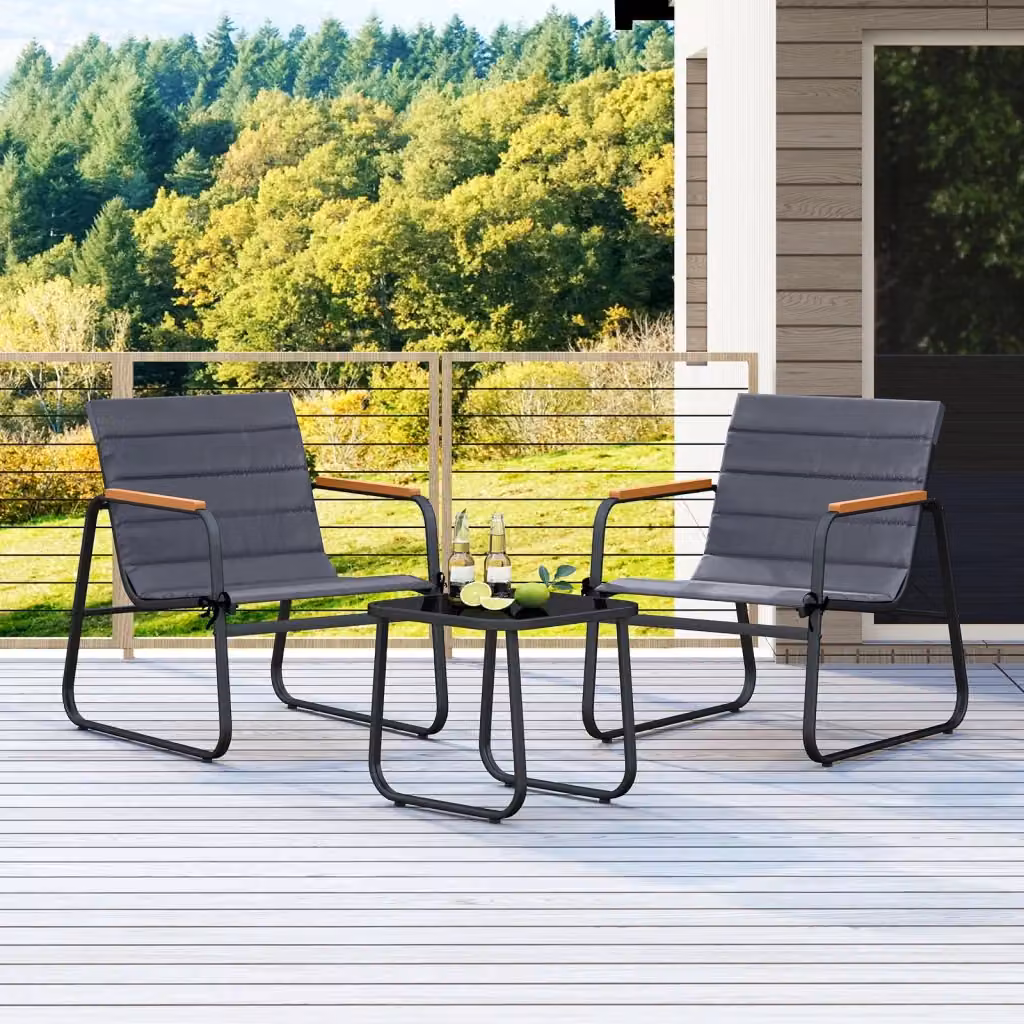 Set bistrò Design Mania da 3 pezzi per esterno con tavolo in vetro temperato e sedie in acciaio verniciato nero o grigio opaco per giardino, terrazzo o balcone – 2