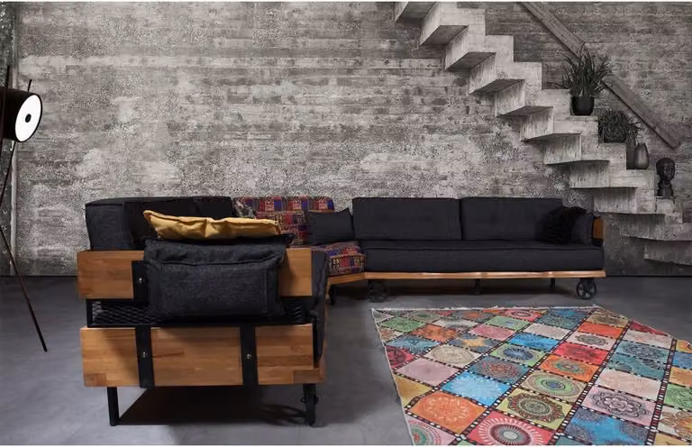 Loft Möbel Stoffsofa Eckcouch Polster Eckgarnitur Couchgarnitur Textil