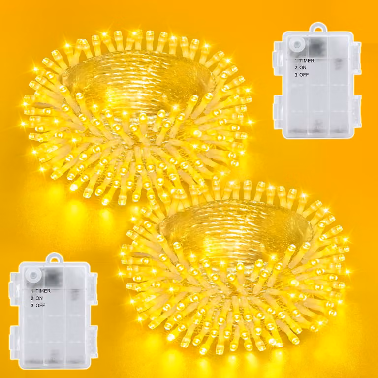 Catena luminosa da 3 metri, con 30 LED, luce bianco caldo, impermeabile, con timer, confezione da 2 pezzi
