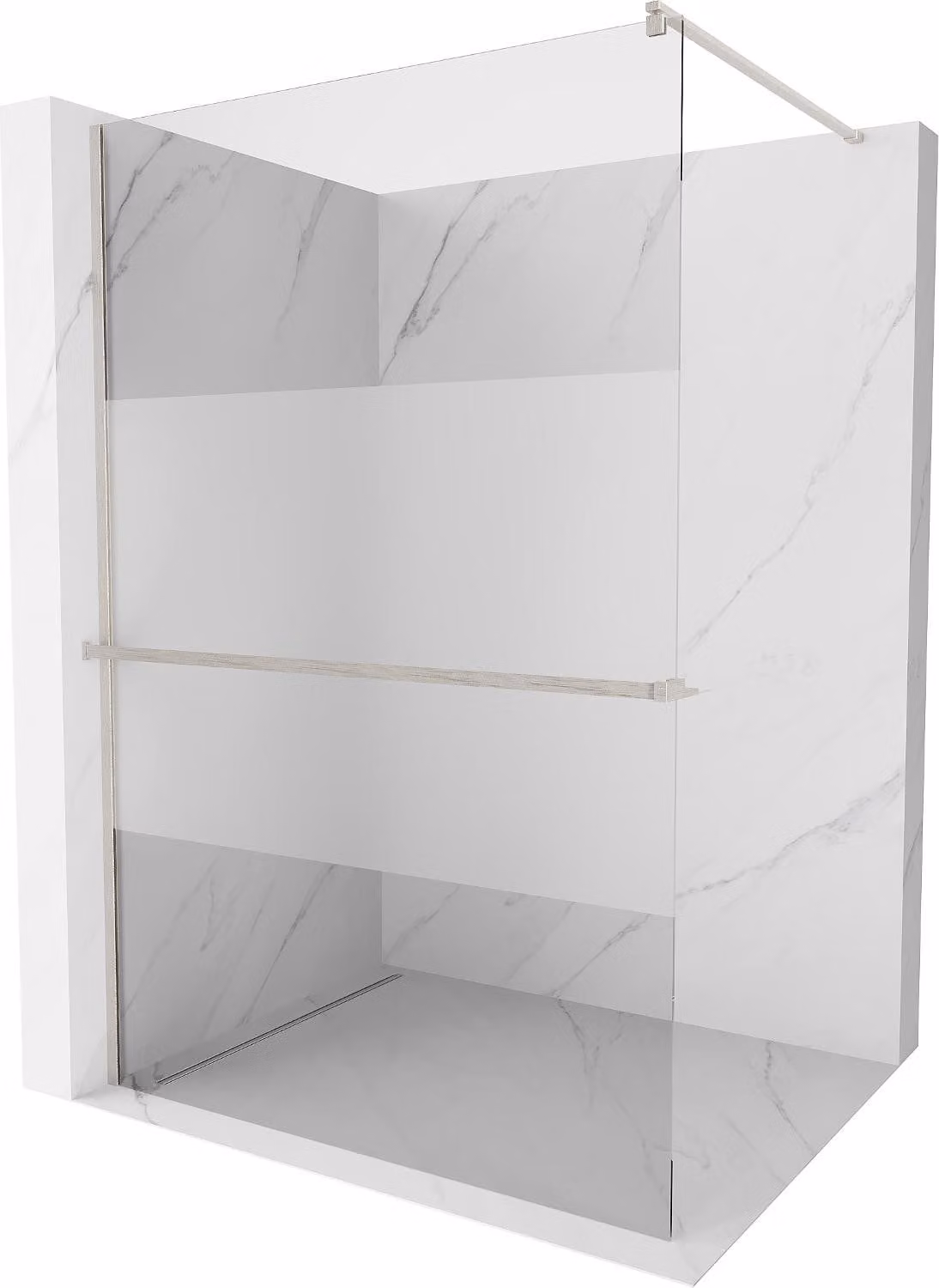 Mexen Kioto+ parete doccia con mensola Walk-in 80 x 200 cm, trasparente/brina, nichel spazzolato - 800-080-121-97-35