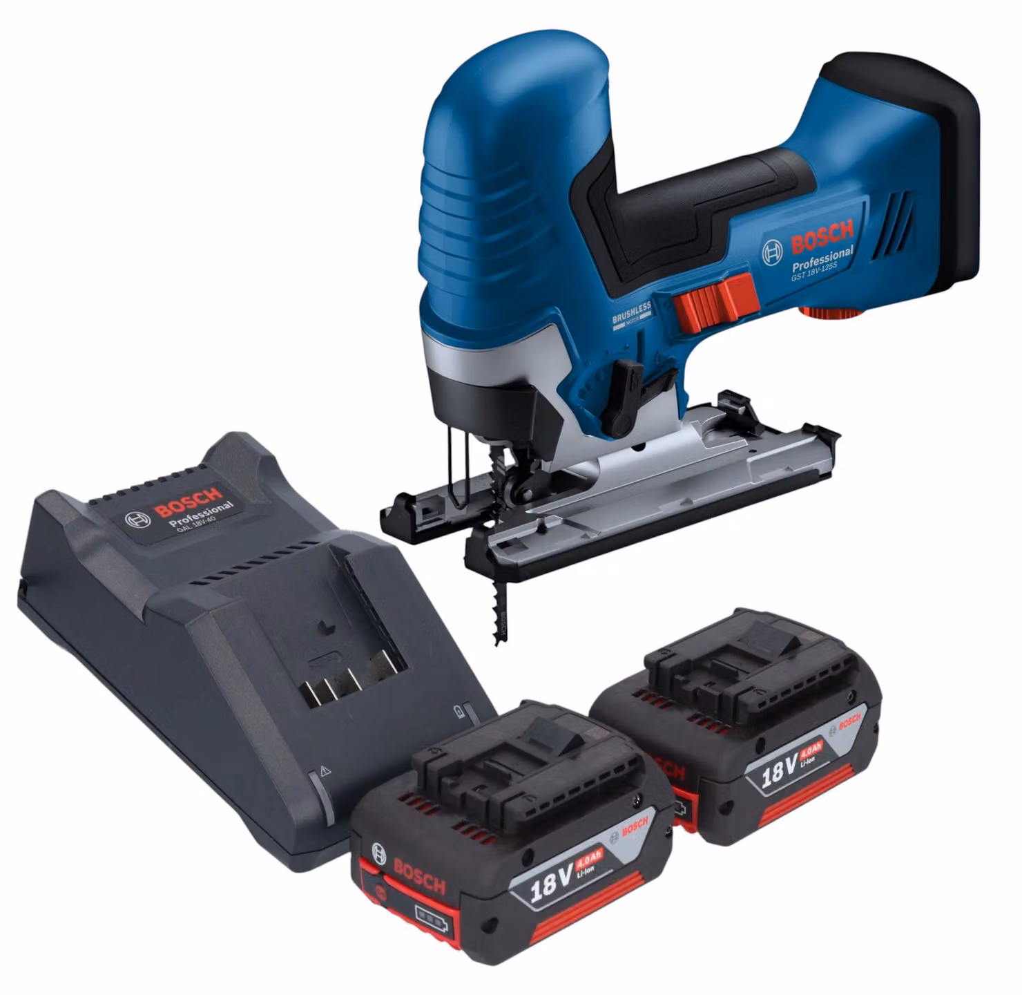 Bosch GST 18V-125 S Seghetto alternativo professionale a batteria 18 V 125 mm brushless + 2x batteria ricaricabile 4,0 Ah + caricabatterie