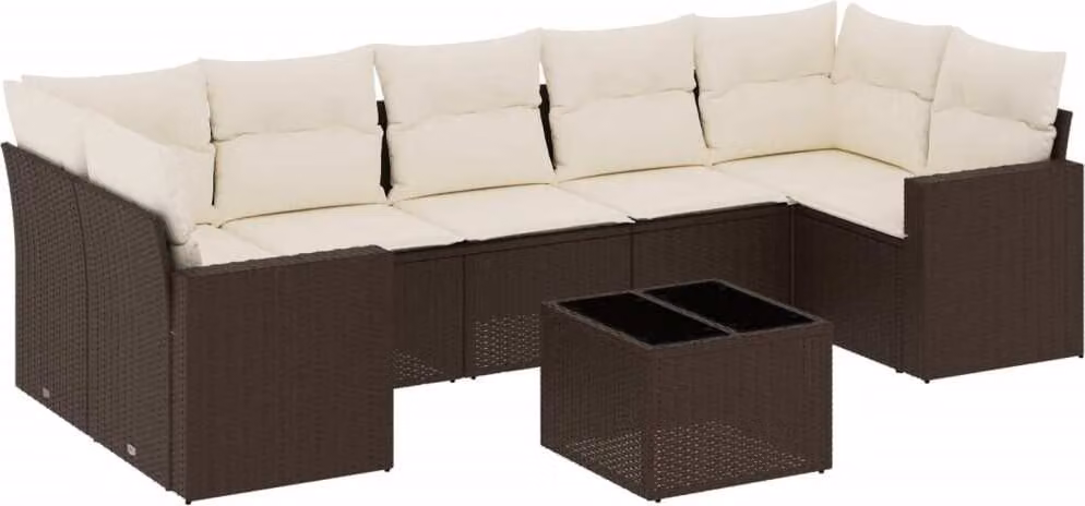Set Divani da Giardino 8 pz con Cuscini Marrone in Polyrattan