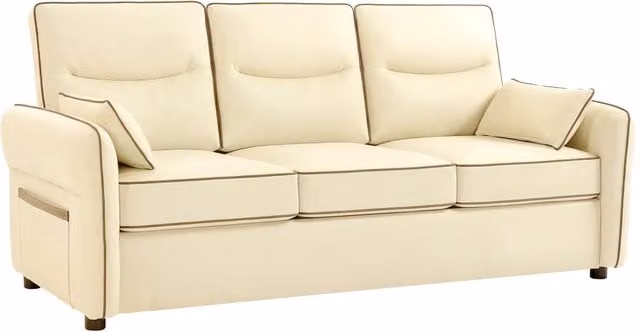 Divano 3 Posti in Similpelle Beige con Cuscini ¨C Minimal ¨C 190x83x90 cm