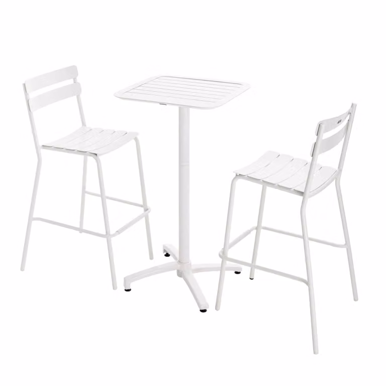 Set tavolo alto reclinabile e 2 seggioloni in alluminio bianco - Oviala Almada