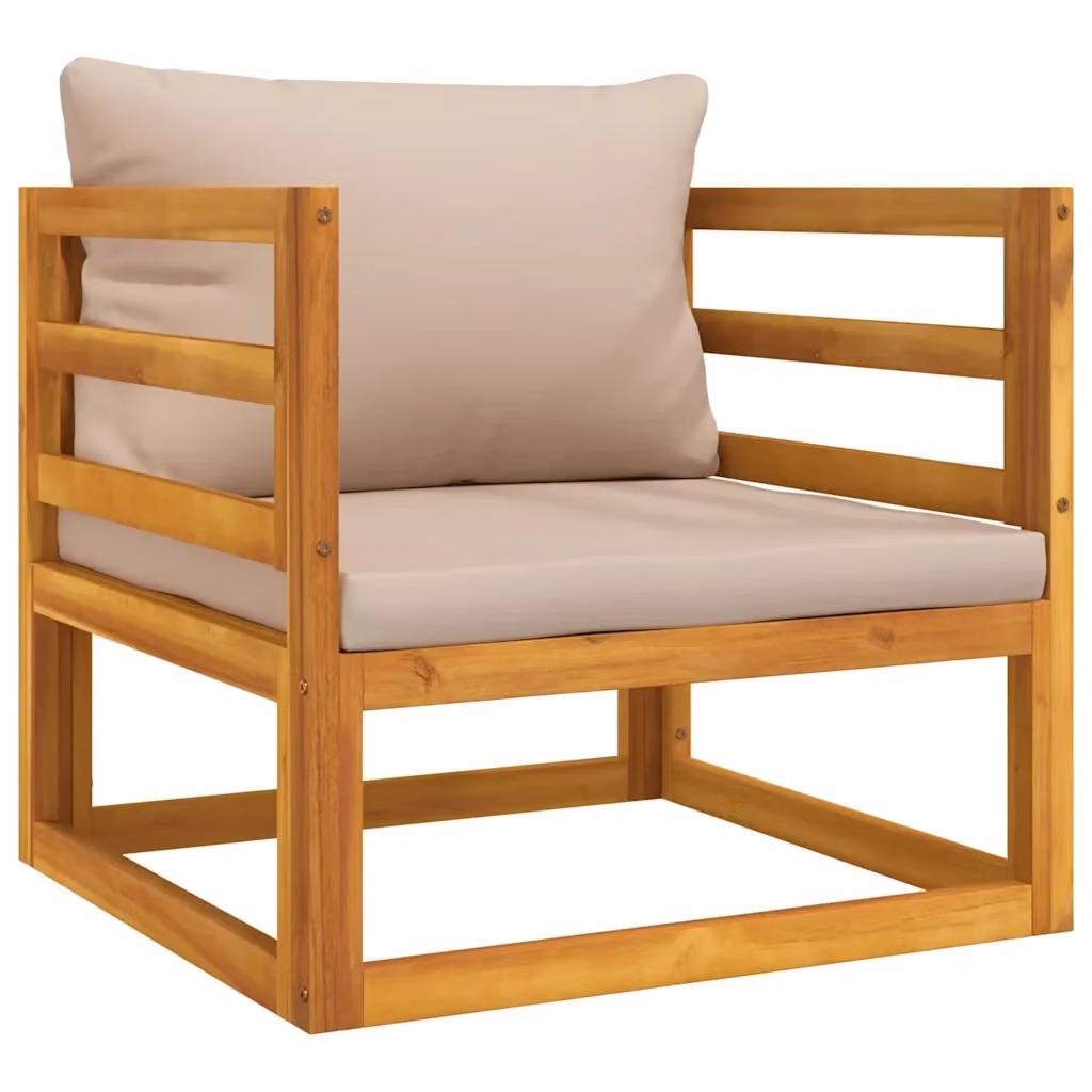 Poltrona da giardino moderna vidaXL in legno di acacia oliato con cuscini beige e marroni – 2