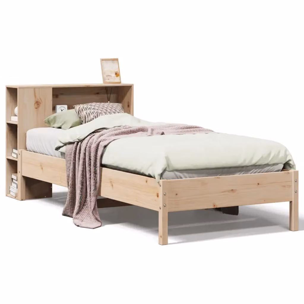 Letto con libreria e ripiani laterali vidaXL in legno di pino naturale stile rustico L/P/H: 190 x 82 x 81 cm – 2