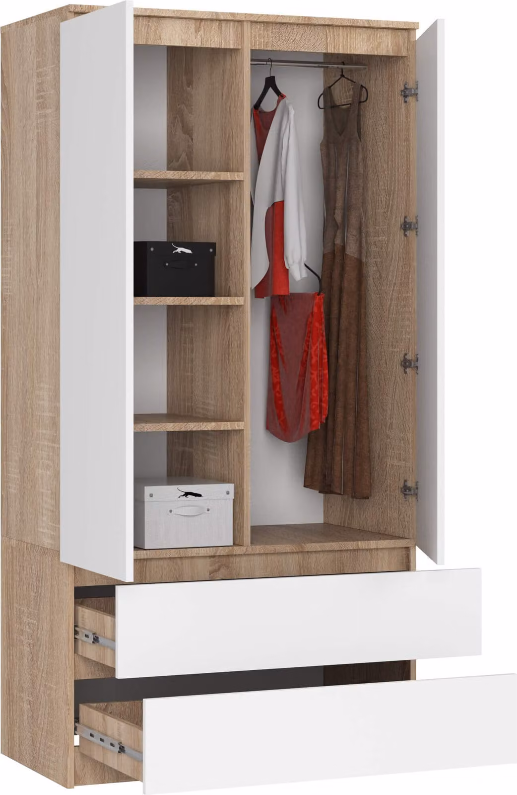Armadio S90 da 90 cm, guardaroba a 2 ante e 2 cassetti, altezza 180 cm, CLP