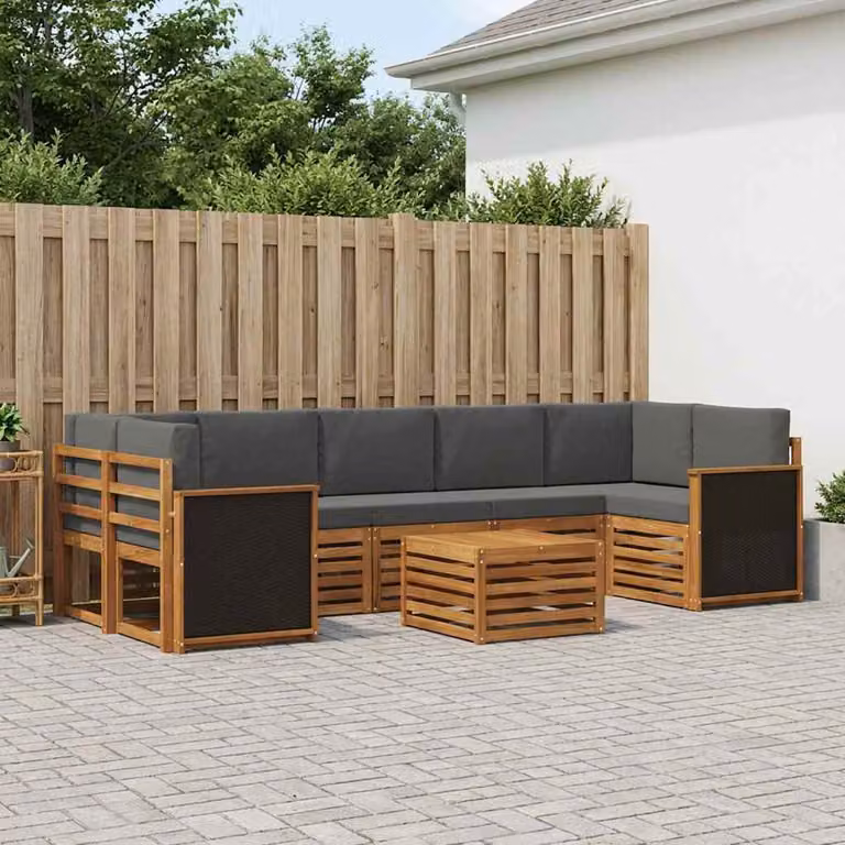 Set di divani da esterno vidaXL 8 pz in legno di acacia con tavolo da caffè, colore beige e antracite