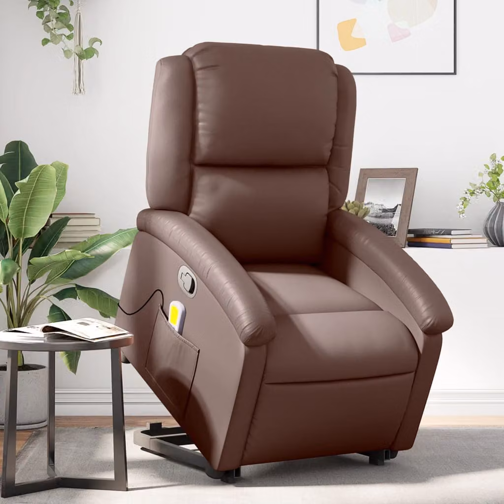 Poltrona Alzapersona Reclinabile con Assistenza Elettrica vidaXL in Similpelle Marrone – 1