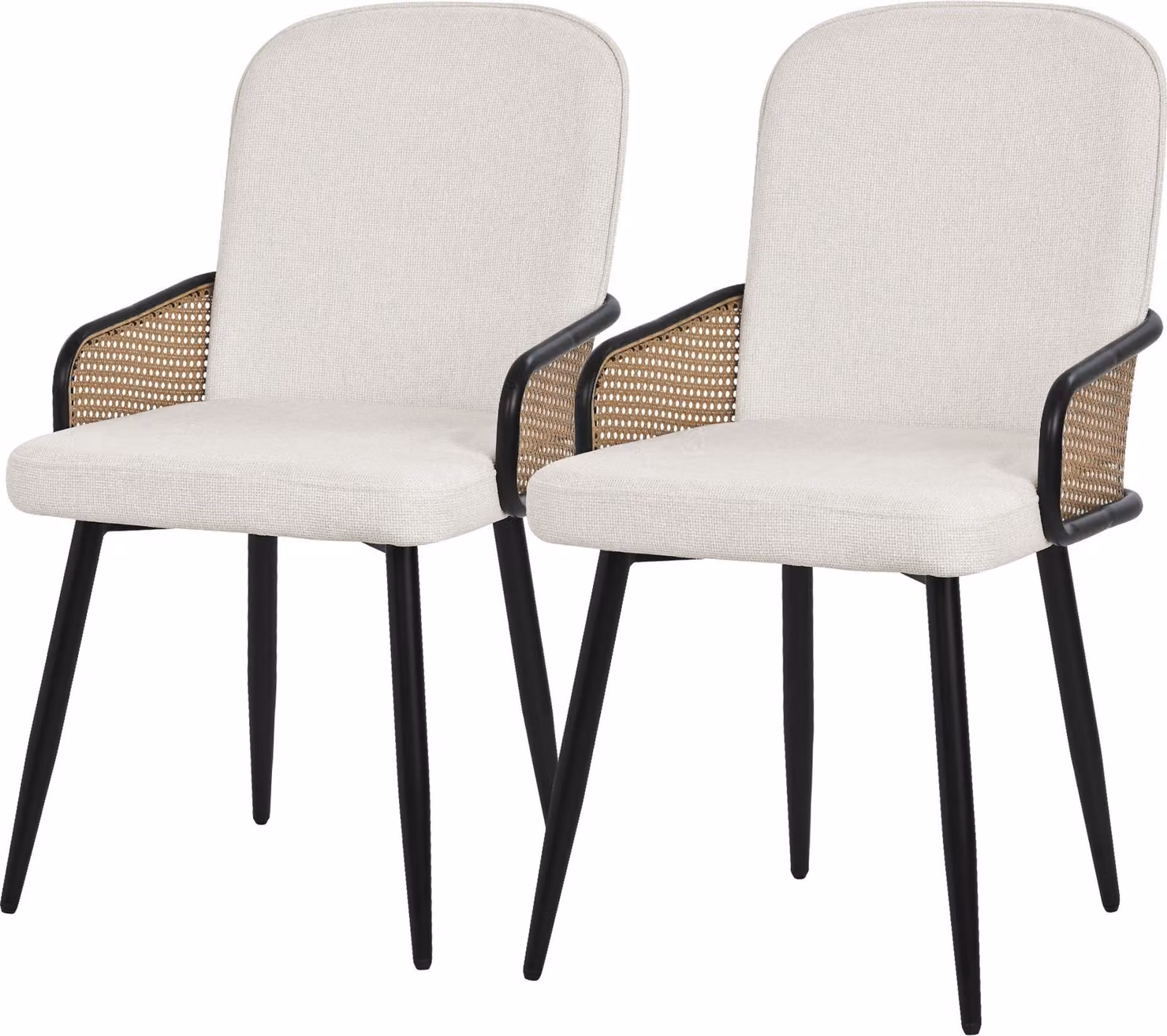 ML-Design set di 2 sedie da pranzo Sedie da cucina beige rivestite in tessuto con braccioli in rattan Sedie imbottite con gambe in metallo Poltrona ergonomica