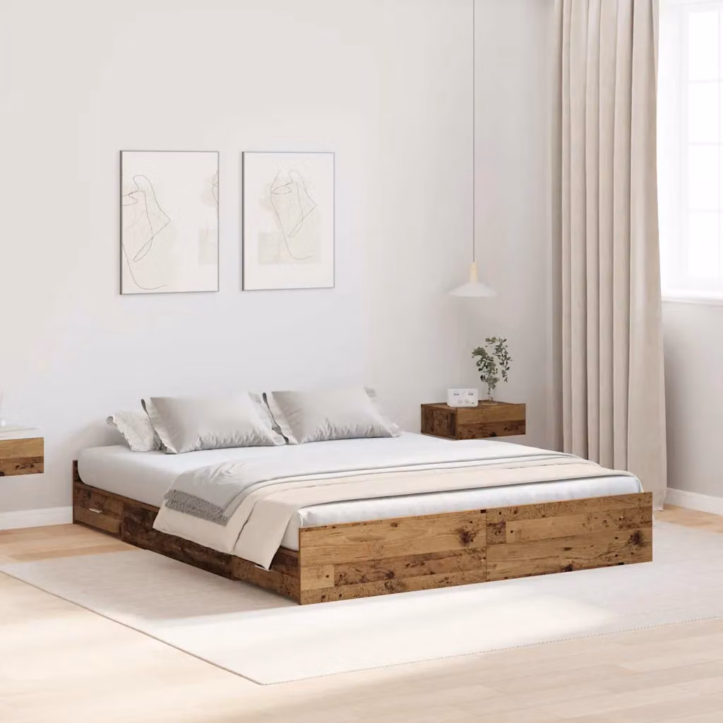 Struttura letto con contenitore vidaXL in legno di pino color marrone L 140 cm x P 200 cm