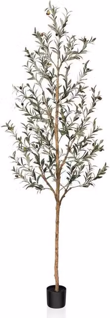 Kunstolijfboom, 210 cm con tronco di legno naturale e frutta realistica per decorazione domestica e uffici - Grande pianta d'arte per uso interno, 1 confezione