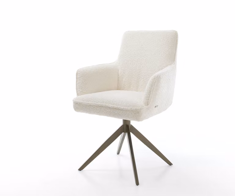 Sedia girevole DELIFE Heira-Flex con braccioli Bouclé Bianco Struttura a croce larga Finitura effetto titanio Girevole a 360° Molle insacchettate