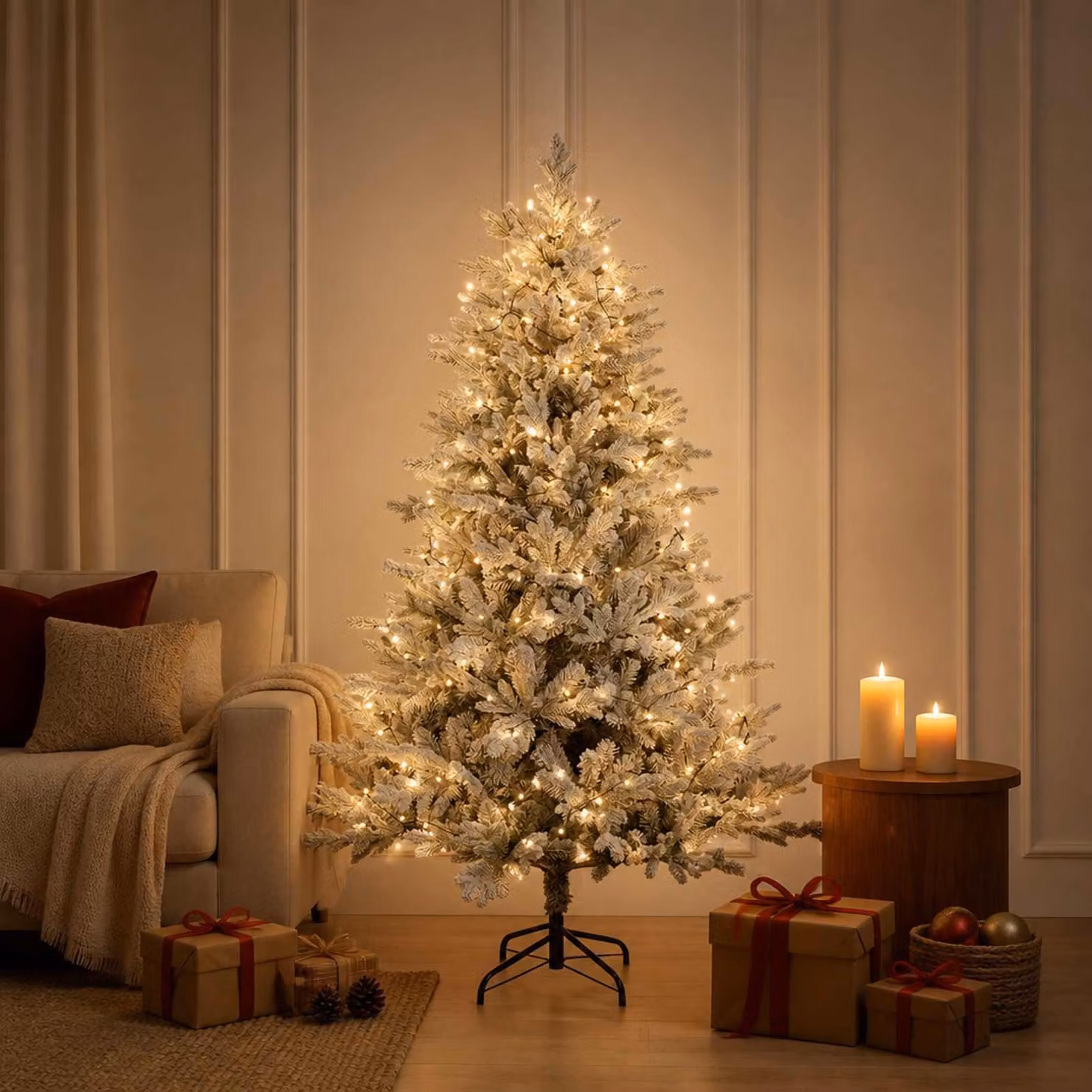 Albero di Natale artificiale pieghevole, altezza 180 cm, con 300 luci a LED