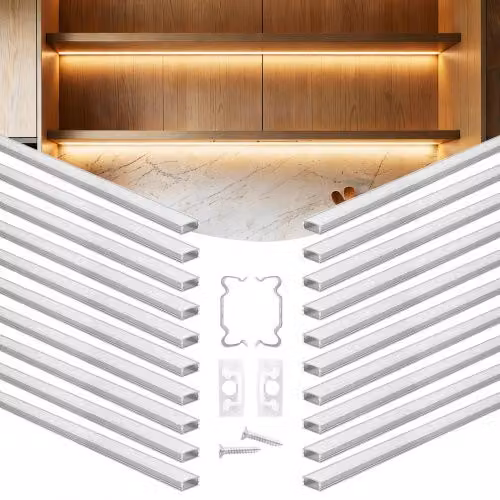 Set di 20 profili a forma di U in alluminio VEVOR color argento per strisce LED, lunghezza 1 m, ideale per illuminazione sottopensile e canali di protezione luci