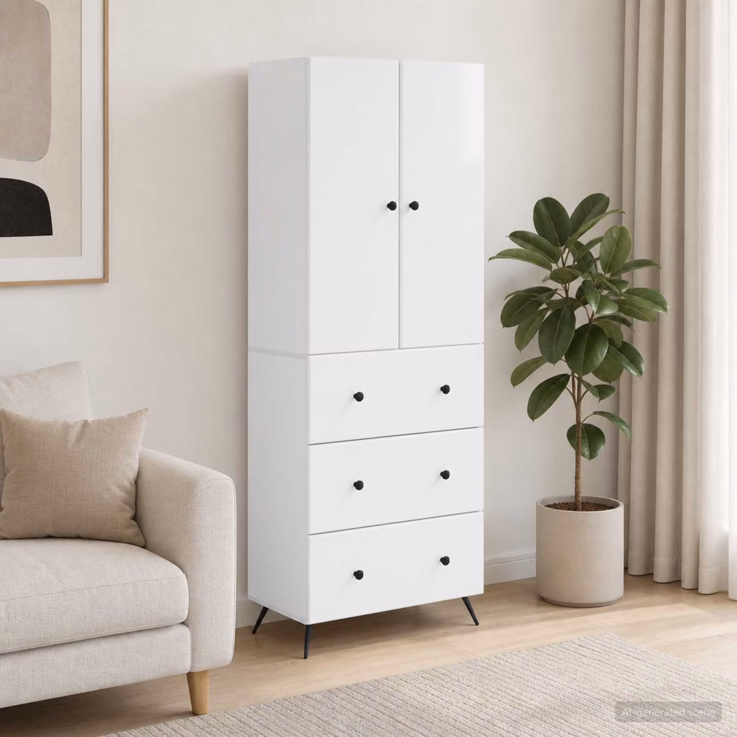 Set di 2 armadi bianchi moderni vidaXL con ante scorrevoli e cassetti in legno ingegnerizzato e metallo, L/P/H: 66 x 34,5 x 90 cm